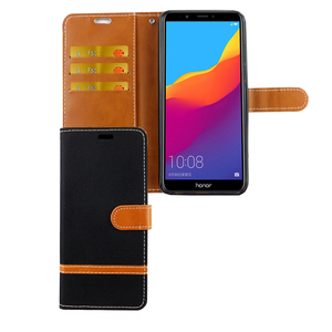 Huawei Honor 7C Handy H�lle Schutz-Tasche Case Cover Kartenfach Etuis Schwarz