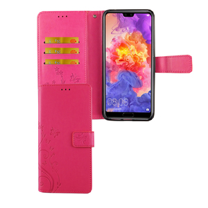 Huawei P20 Pro Handy Hlle Schutz-Tasche Cover Flip-Case Kartenfach Pink