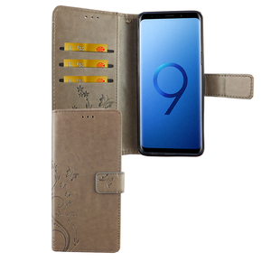 Samsung Galaxy S9 Handy H�lle Schutz-Tasche Cover Flip-Case Kartenfach Grau