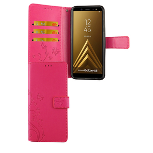 Samsung Galaxy A6 2018 Handy Hlle Schutz-Tasche Cover Flip-Case Kartenfach Pink