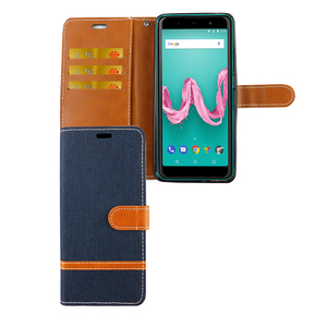 Wiko Lenny 5 Handy H�lle Schutz-Tasche Case Cover Kartenfach Etuis Wallet Blau