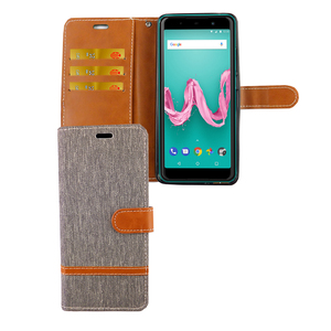 Wiko Lenny 5 Handy H�lle Schutz-Tasche Case Cover Kartenfach Etuis Wallet Grau