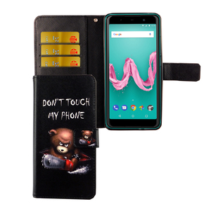 Wiko Lenny 5 Tasche Handy H�lle Schutz-Cover Flip-Case mit Kartenfach  Dont touch my phone