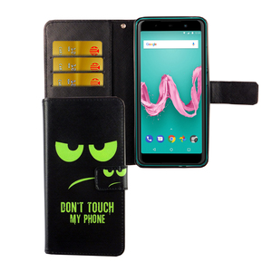 Wiko Lenny 5 Tasche Handy H�lle Schutz-Cover Flip-Case mit Kartenfach  Dont touch my phone
