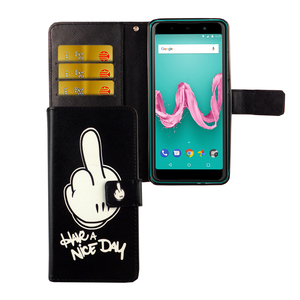 Wiko Lenny 5 Tasche Handy H�lle Schutz-Cover Flip-Case mit Kartenfach  Have a nice day