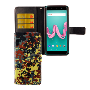 Wiko Lenny 5 Tasche Handy H�lle Schutz-Cover Flip-Case mit Kartenfach  Bundeswehr Flecktarn