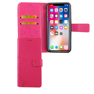 Apple iPhone XS Handy Hlle Schutz-Tasche Cover Flip-Case Kartenfach Pink
