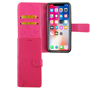 Apple iPhone XS Handy H�lle Schutz-Tasche Cover Flip-Case Kartenfach Pink