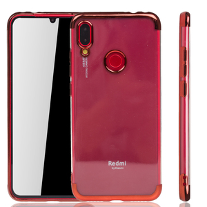 Handyh�lle f�r Xiaomi Redmi Note 7 Pro Rot - Clear - TPU Silikon Case Backcover Schutzh�lle in Transparent   Rot