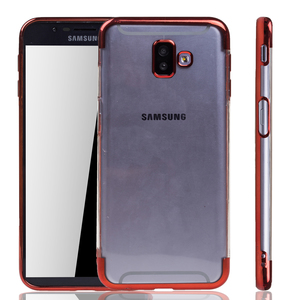 Handyh�lle f�r Samsung Galaxy J6+ Plus Rot - Clear - TPU Silikon Case Backcover Schutzh�lle in Transparent   Rot
