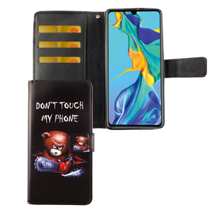 Huawei P30 Tasche Handy Hlle Schutz-Cover Flip-Case mit Kartenfach Dont touch my phone