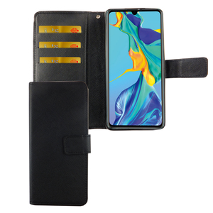 Huawei P30 Tasche Handy Hlle Schutz-Cover Flip-Case mit Kartenfach Schwarz