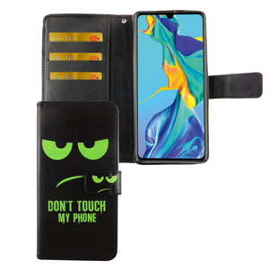 Huawei P30 Tasche Handy H�lle Schutz-Cover Flip-Case mit Kartenfach Dont touch my phone