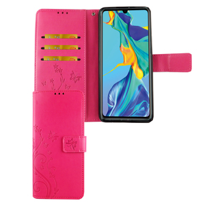 Huawei P30 Handy Hlle Schutz-Tasche Cover Flip-Case Kartenfach Pink