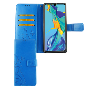 Huawei P30 Handy Hlle Schutz-Tasche Cover Flip-Case Kartenfach Blau