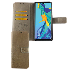 Huawei P30 Handy Hlle Schutz-Tasche Cover Flip-Case Kartenfach Grau
