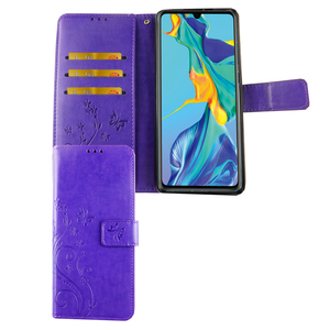 Huawei P30 Handy Hlle Schutz-Tasche Cover Flip-Case Kartenfach Violett
