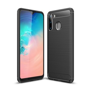 Schutzh�lle Handyh�lle f�r Samsung Galaxy A21 Case Cover Carbon Optik Grau