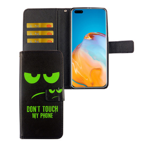 Huawei P40 Pro Tasche Handy H�lle Schutz-Cover Flip-Case mit Kartenfach Dont touch my phone