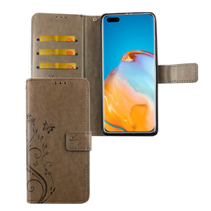 Huawei P40 Pro Handy H�lle Schutz Tasche Cover Flip Case Kartenfach Grau