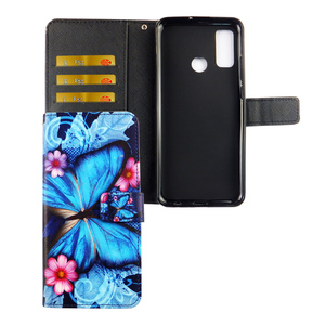 Huawei P smart 2020 Tasche Handy Hlle Schutz-Cover Flip-Case mit Kartenfach Blauer Schmetterling