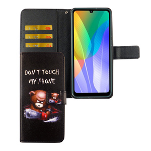 Huawei Y6P Tasche Handy H�lle Schutz-Cover Flip-Case mit Kartenfach Dont touch my phone