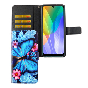 Huawei Y6P Tasche Handy Hlle Schutz-Cover Flip-Case mit Kartenfach Blauer Schmetterling