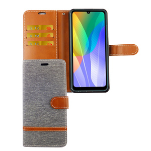 Huawei Y6P Handy H�lle Schutz Tasche Case Cover Kartenfach Etui Wallet Grau