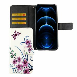 Apple iPhone 12 / 12 Pro Tasche Handy Hlle Schutz-Cover Flip-Case mit Kartenfach Lotusblume