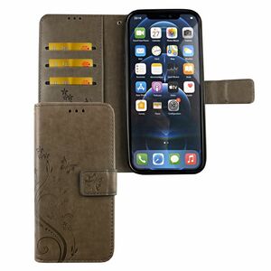 Apple iPhone 12 / 12 Pro Handy Hlle Schutz-Tasche Cover Flip-Case Kartenfach Grau