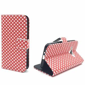  Handyh�lle Tasche + 1 Panzer Schutz Glas f�r Case Handy Samsung Galaxy J1 (2016) Polka Dot Rot