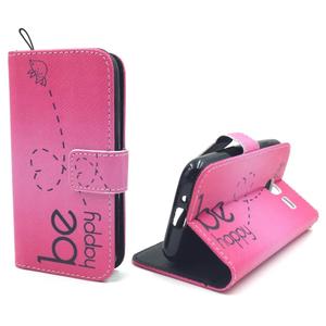  Handyh�lle Tasche + 1 Panzer Schutz Glas f�r Case Handy Samsung Galaxy J1 Mini Be Happy Pink