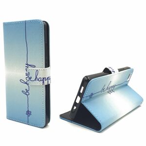  Handyh�lle Tasche + 1 Panzer Schutz Glas f�r Case Handy Huawei P8 Lite Case Schriftzug Be Happy Blau