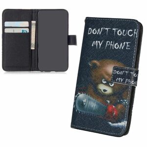  Handyh�lle Tasche + 1 Panzer Schutz Glas f�r Case Handy Huawei P8 Lite Case Schriftzug B�r mit Kettens�ge