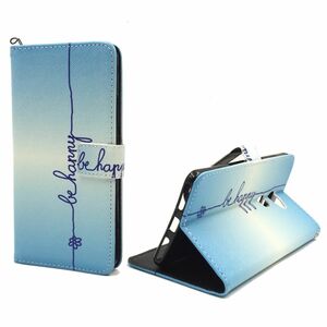  Handyh�lle Tasche + 1 Panzer Schutz Glas f�r Case Handy Huawei Mate S Schriftzug Be Happy Blau