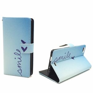  Handyh�lle Tasche + 1 Panzer Schutz Glas f�r Case Handy Wiko Highway Pure Case Schriftzug Smile Blau