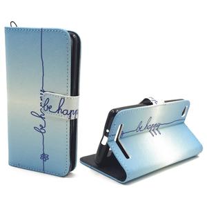  Handyh�lle Tasche + 1 Panzer Schutz Glas f�r Case Handy Xiaomi Redmi 3 Schriftzug Be Happy Blau