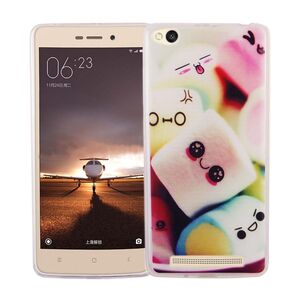  Handy H�lle f�r Xiaomi Redmi 3 Cover Case Schutz Tasche Motiv Slim TPU + Panzer Schutz Glas 9H Schriftzug Marshmallows