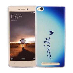  Handy H�lle f�r Xiaomi Redmi 3 Cover Case Schutz Tasche Motiv Slim TPU + Panzer Schutz Glas 9H Schriftzug Smile Blau