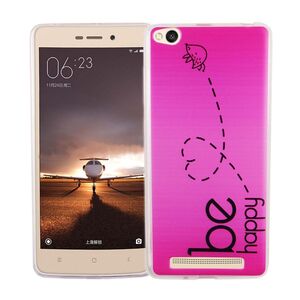  Handy H�lle f�r Xiaomi Redmi 3 Cover Case Schutz Tasche Motiv Slim TPU + Panzer Schutz Glas 9H Be Happy Pink