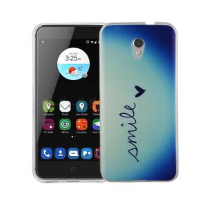  Handy H�lle f�r ZTE Blade V7 Cover Case Schutz Tasche Motiv Slim TPU + Panzer Schutz Glas 9H Schriftzug Smile Blau