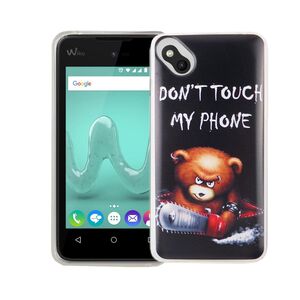  Handy H�lle f�r Wiko Sunny Cover Case Schutz Tasche Motiv Slim TPU + Panzer Schutz Glas 9H Schriftzug B�r mit Kettens�ge