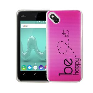  Handy H�lle f�r Wiko Sunny Cover Case Schutz Tasche Motiv Slim TPU + Panzer Schutz Glas 9H Be Happy Pink