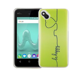  Handy H�lle f�r Wiko Sunny Cover Case Schutz Tasche Motiv Slim TPU + Panzer Schutz Glas 9H Be Happy Gr�n