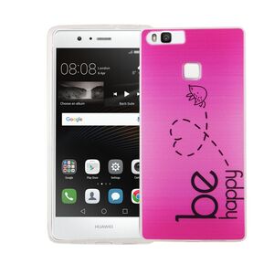  Handy H�lle f�r Huawei P9 Cover Case Schutz Tasche Motiv Slim TPU + Panzer Schutz Glas 9H Be Happy Pink