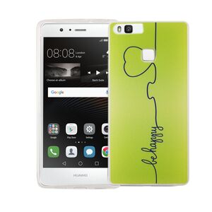  Handy H�lle f�r Huawei P9 Cover Case Schutz Tasche Motiv Slim TPU + Panzer Schutz Glas 9H Be Happy Gr�n