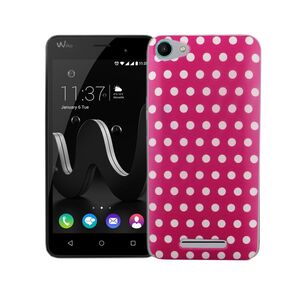  Handy H�lle f�r Wiko Jerry Cover Case Schutz Tasche Motiv Slim TPU + Panzer Schutz Glas 9H Polka Dot Pink