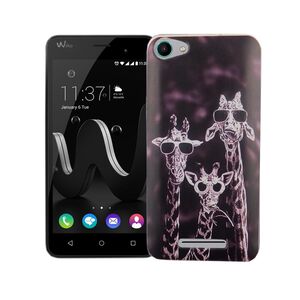  Handy H�lle f�r Wiko Jerry Cover Case Schutz Tasche Motiv Slim TPU + Panzer Schutz Glas 9H 3 Giraffen