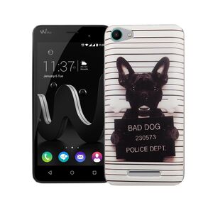  Handy H�lle f�r Wiko Jerry Cover Case Schutz Tasche Motiv Slim TPU + Panzer Schutz Glas 9H B�ser Hund Wei�