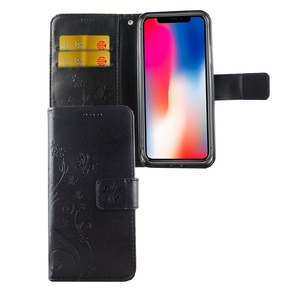 Schutz H�lle Blumen f�r Handy Apple iPhone XS Schwarz